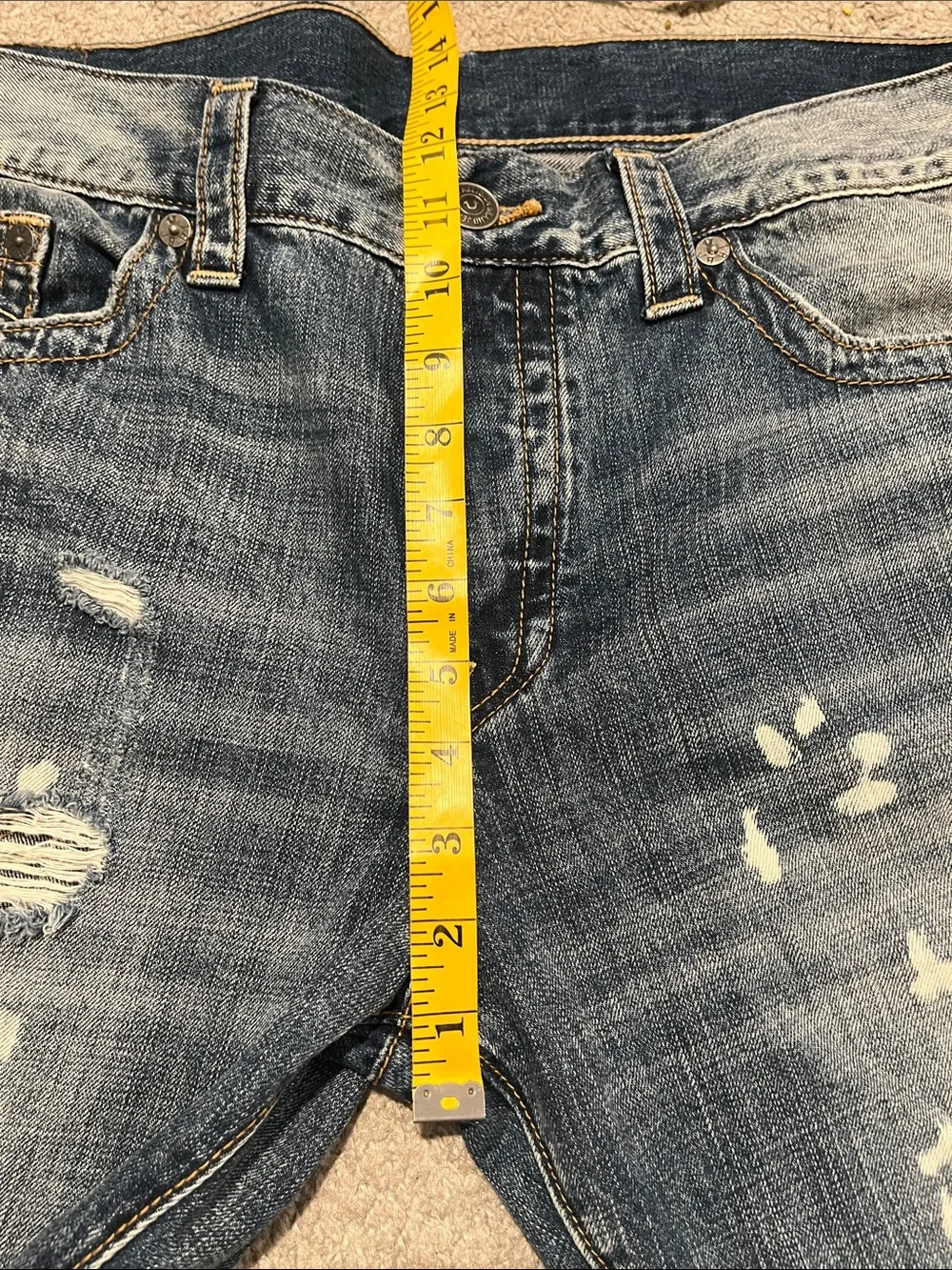 True Religion Rocco No Flap Factory Distressed Holes Bleach Splatter Rip Jeans